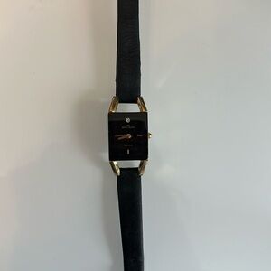 Vintage Anne Klein think black leather with Genuine diamond B4-75